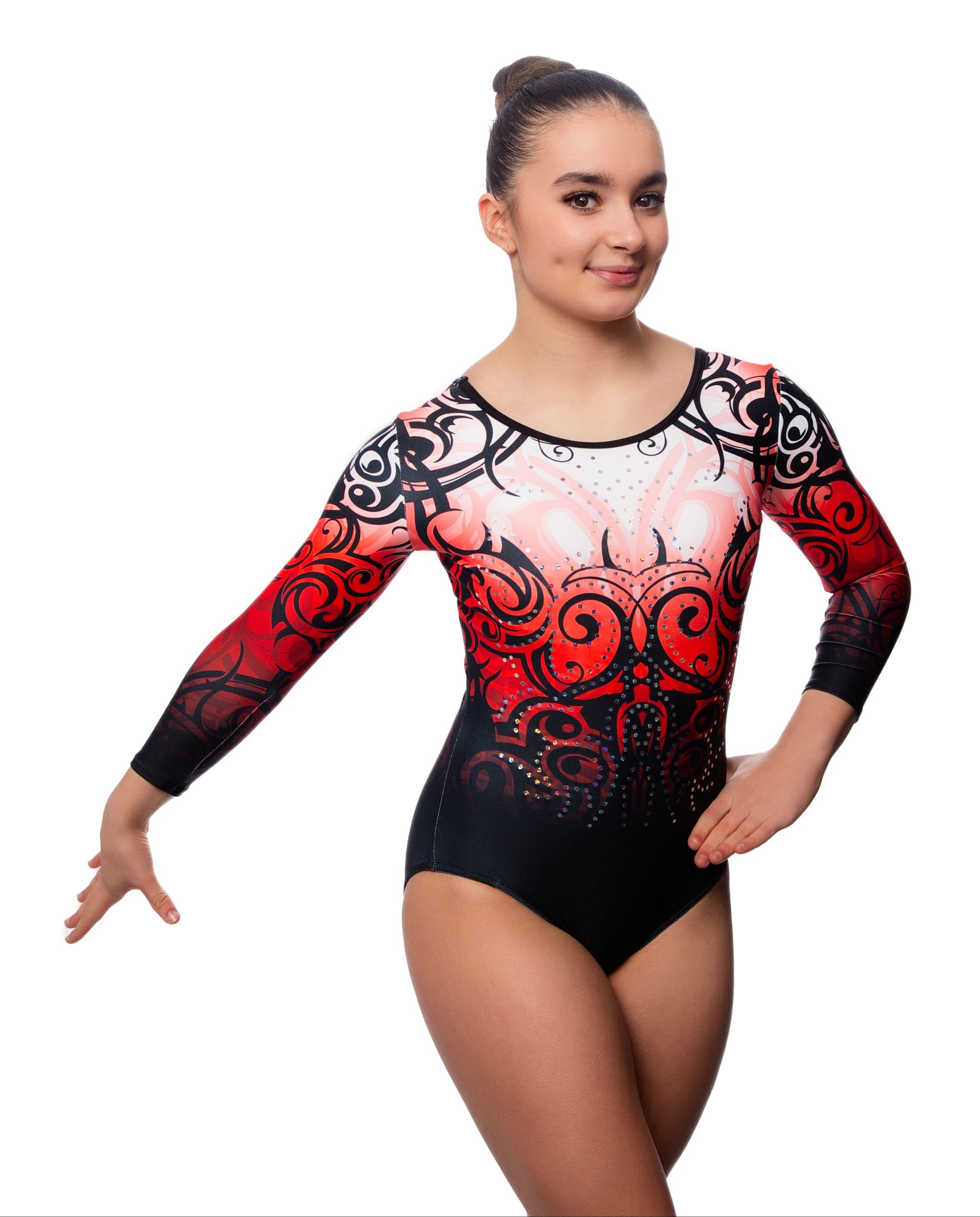 Andromeda Red Long Sleeve Deluxe Gymnastics Leotard