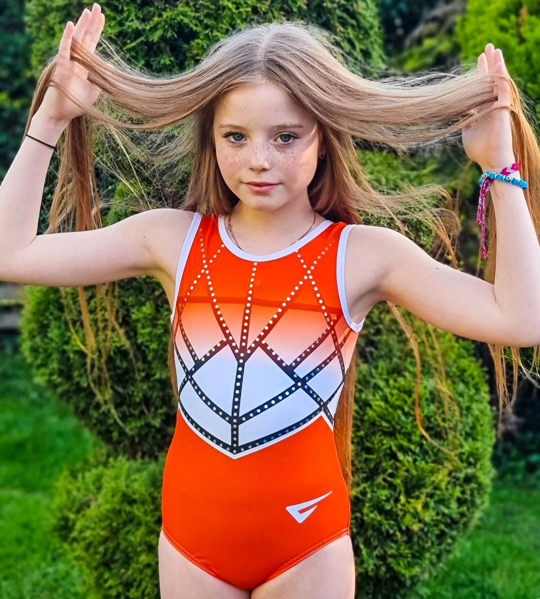 Celeste Orange n Black Sleeveless Tank Girls and Adult Gymnastics Leot ...