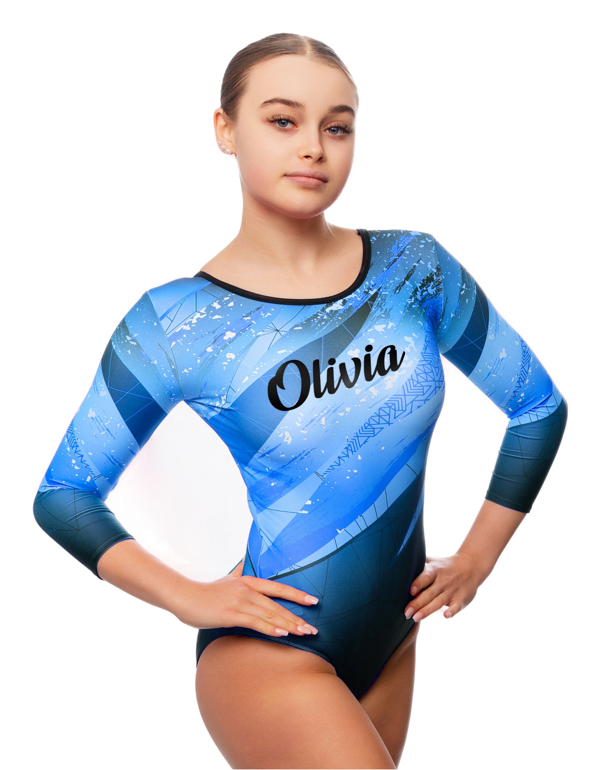 Personalised Kiki Blue Long Sleeve Gymanstics Leotard