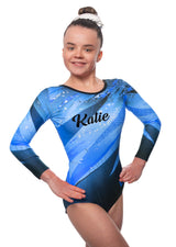 Personalised Kiki Blue Long Sleeve Gymanstics Leotard