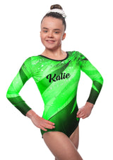 Personalised Kiki Green Long Sleeve Girls Gymnastics Leotard