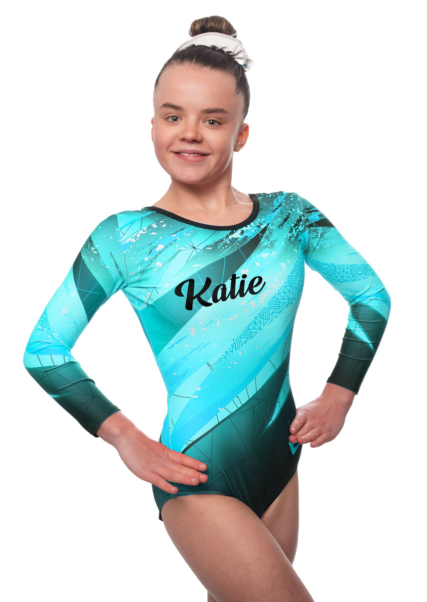 Personalised Kiki Turquoise Long Sleeve Girls Gymnastics Leotard ...