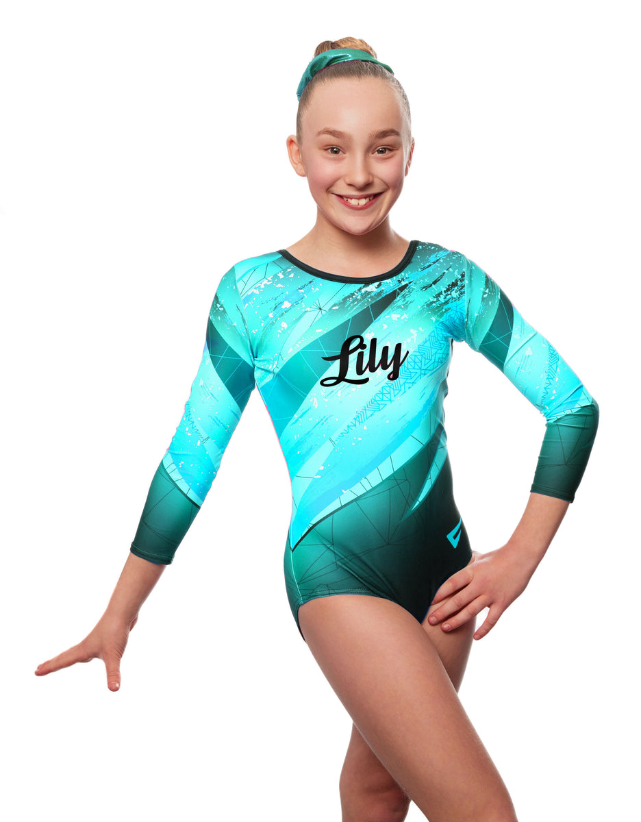 Personalised Kiki Turquoise Long Sleeve Girls Gymnastics Leotard ...