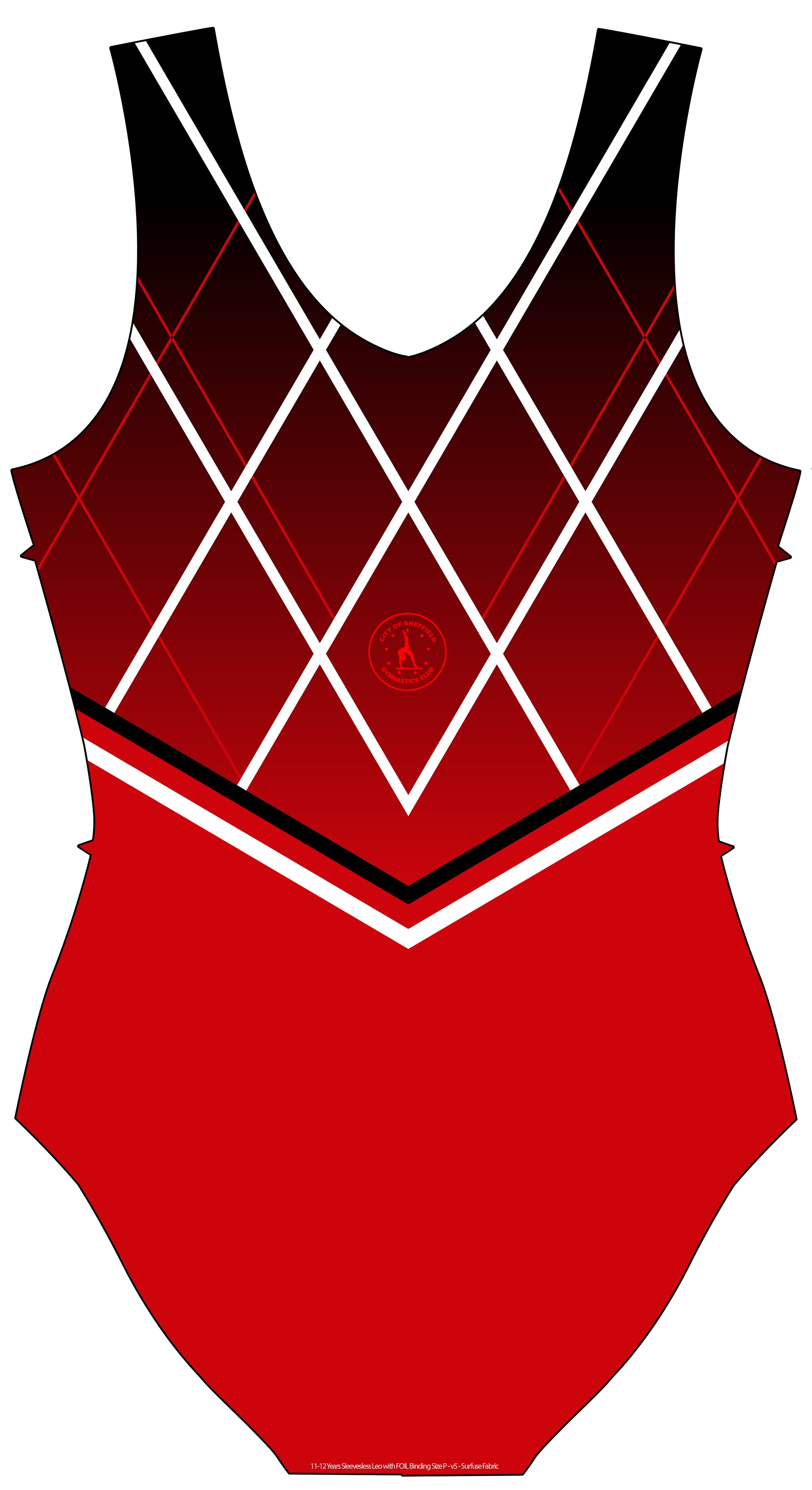 City of Sheffield Gymnastics Club Red to Black Uniform Sleeveless Leotard