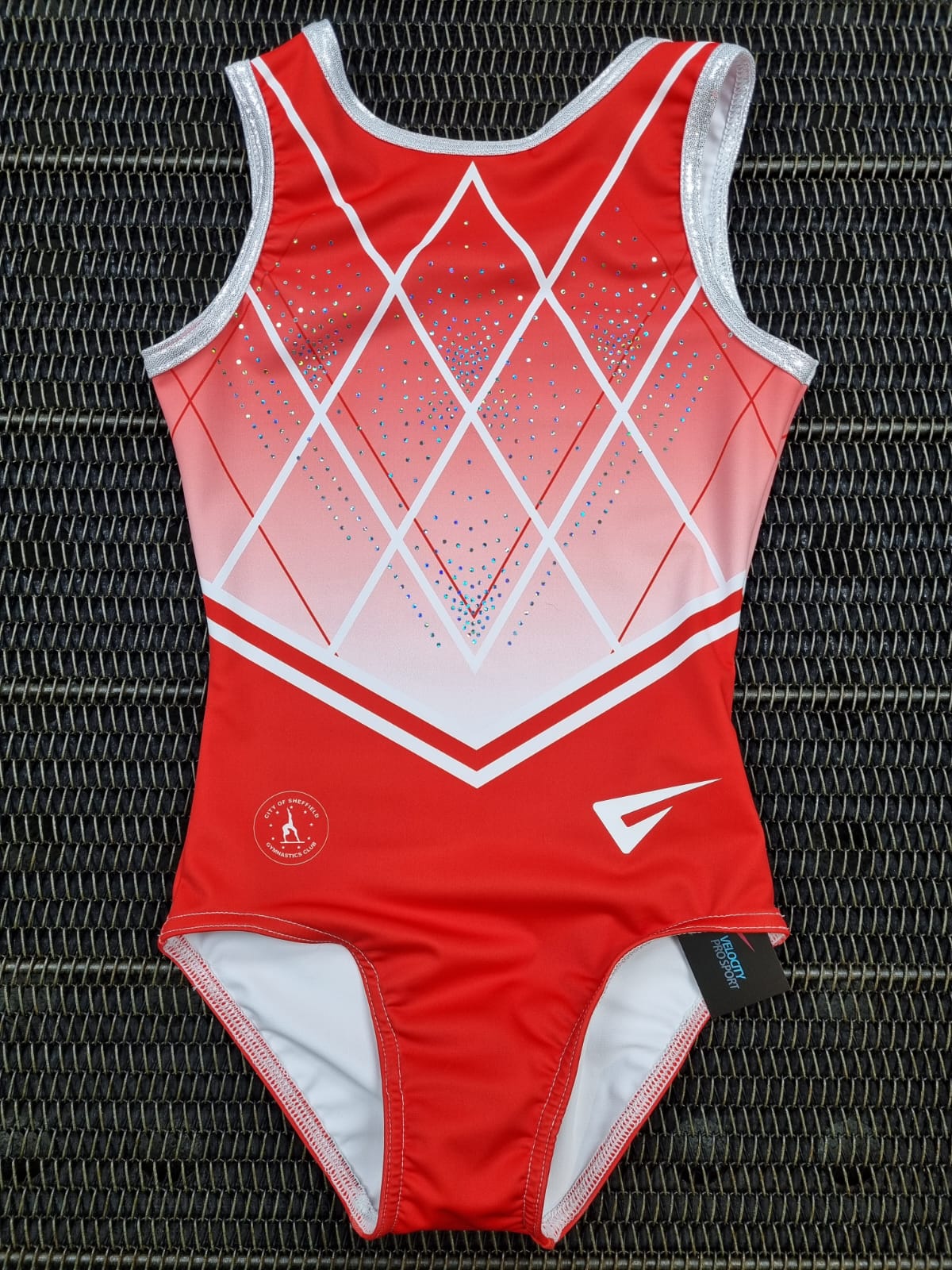 City of Sheffield Gymnastics Club Red to White Uniform Sleeveless Leotard