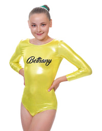 Personalised Bright Yellow Mystique Long Sleeved Gymnastics Leotard