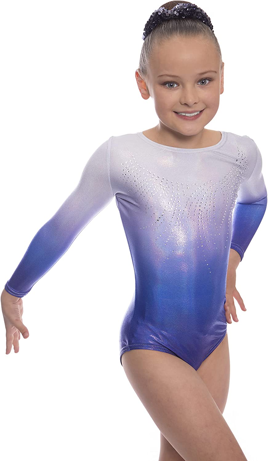 Lumen Silver To Blue Ombre Long Sleeved Leotard Velocity Pro Sport