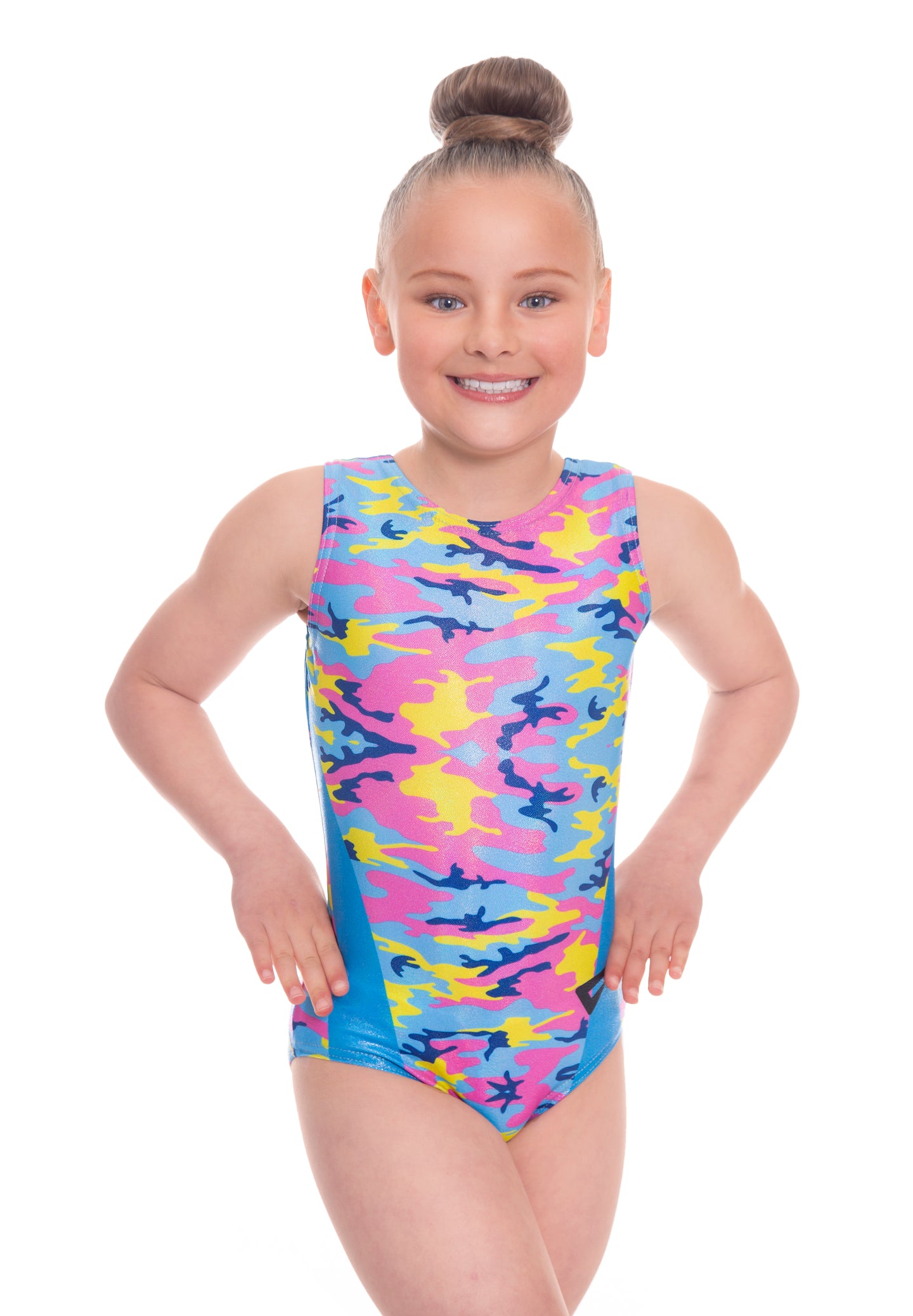 Funky Camo Short Sleeved Metallic Gymnastic Leotard