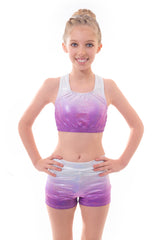 Personalised Metallic Silver to Purple Ombre Crop Top and Gym Shorts Set