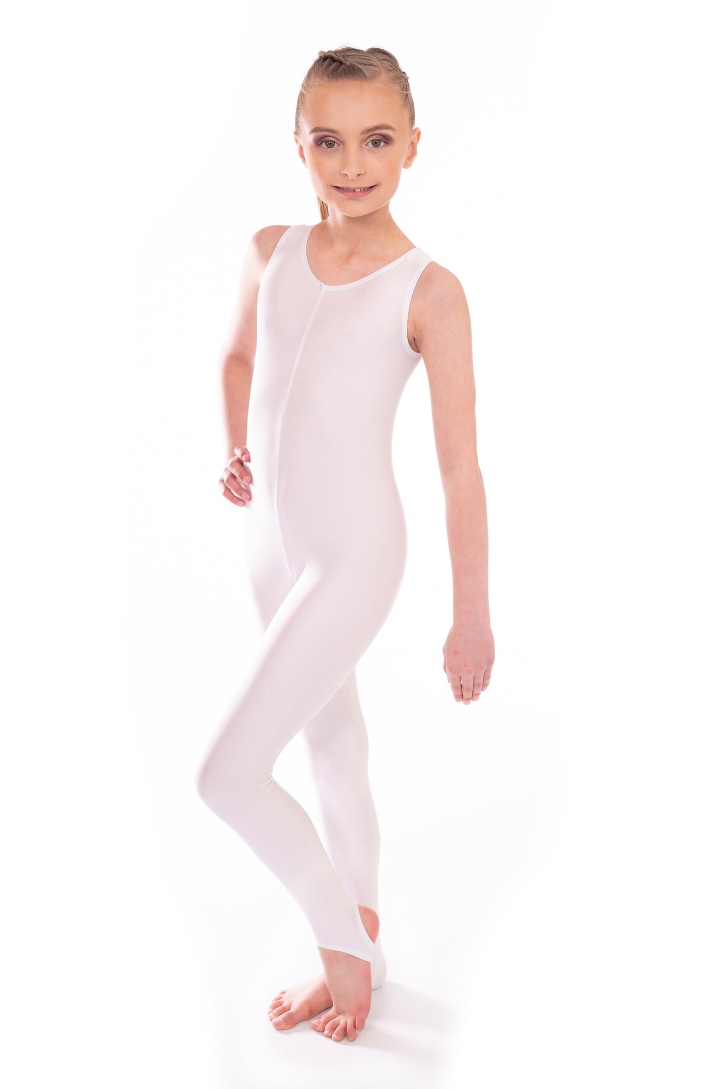 White Short Sleeved Dance Unitard Catsuit