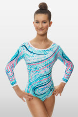 Wild Marble Long Sleeve Girls Gymnastics Leotard